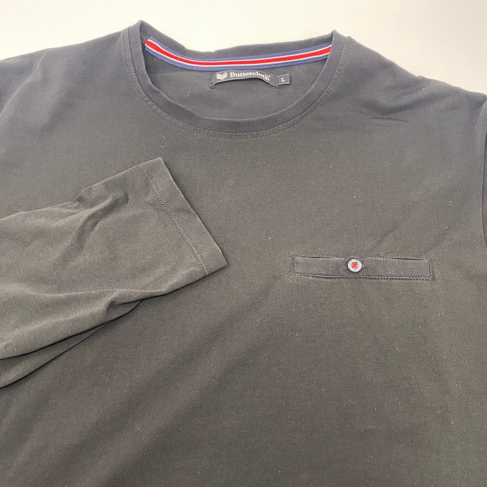 Buttercloth Large Solid Black‎ Long Sleeve Pocket Crewneck Shirt